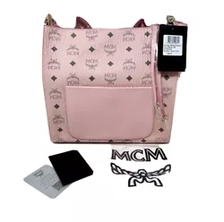 BRAND NEW WITH TAG - Authentic MCM Aren Medium Visetos Handbag Pink Leather w/ Authentication Card & Dust Bag