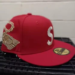 This Supreme Jesus Piece Red 7 1/2 New Era 59Fifty Hat is a must-have for any fashion-forward individual. The hat is a...