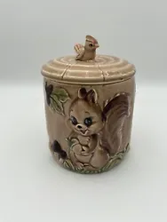 Vintage Squirrel Cookie Jar Canister Kitsch Cylindrical with Lid 7” Mid-Century. Please see all pictures for accurate...