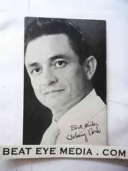 ORIGINAL MUTOSCOPE / ARCADE CARD FOR JOHNNY CASH. PRINTED SIGNATURE. FROM AROUND 1959. HAS BIO ON THE BACK. 3.25
