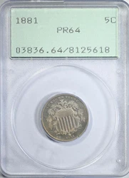 1881 Proof Shield Nickel 5C PCGS PR64 Rattler 1881 Proof Shield Nickel 5C PCGS PR64 Rattler. 1938-D Buffalo Nickel Type...
