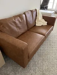 New Mid Century Modern Vegan Brown Leather Sofa Vintage Style Couch. Condition is New. Shipped with Standard Shipping.
