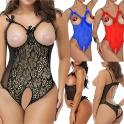 Style: Sexy Open Bra Teddy. 1 Sexy open bra lingerie. Material: Lace. Color: Black /Red/Blue.