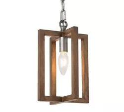 LNC Bronze Cage Pendant 1-Light Brown with Faux Wood Accents.