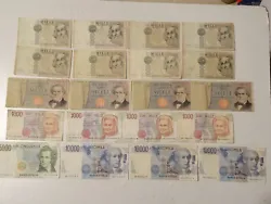 Lot de 20 billets italiens, Italie, Lire ayant circulé:de légères pliures, de légères taches, de petites...