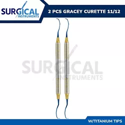 2 Pcs Periodontal Dental Gracey Curettes 11/12 Set Titanium Coated Double Ended Gold & Silver Color Hollow Handle....