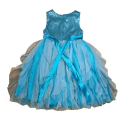 Disney Sparkly Blue Tulle Sequins Frozen Elsa party dress with sash sz 6 Preowned in good condition. The dress looks...