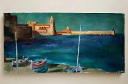 Tableau ancien paysage à Collioure. Huile sur toile en bon état superbe vue de Collioure
