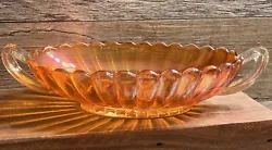 Oval Marigold Scalloped Edge Carnival Glass Dish With Handles. Iridescent Perfect preowned condition. No chips or...