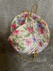 Good condition. See photos for details of condition. The photos are of the actual tea cup and saucer you will receive.
