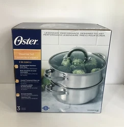 NEW Oster Stainless Steel Steamer 3 Piece Set 3 Quart Saucepan Vented Glass Lid. Enjoy this new steamer set by Oster, a...