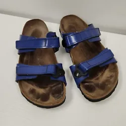 Birkenstock Birkis blue vinyl patent leather Sandals adjustable Size L 7 M 5 as pictured. Acquired from a recent estate...