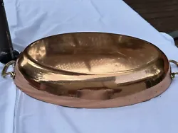 Very nice extra large tin-lined copper roasting pan or gratin pan. Handle to Handle - 19