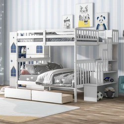 The bunk bed features sturdy staircase with handrails that guides and ensures the safety of the child. T his bunk bed...