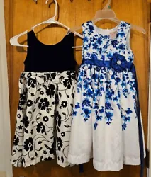 Lot Of 2 Size 5 Girls Party Dresses..  B/W Floral - Velvet type material, flowers same material as well Blue/White-...