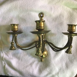 Vintage Solid Brass Wall Hanging Sconce Tri -Candle Holder W/ Rope / Tassels. Beautiful estate find! Very heavy has...