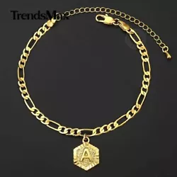 StyleInitial Letter Anklet Bracelet. Material:Gold Plated + Stainless Steel. Chain Width:5mm. MaterialGold Plated +...