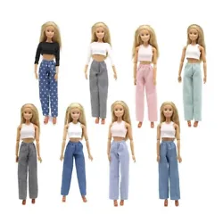 New 1/6 Doll Clothes Fashion Sleeveless Top and Casual Pants Denim Grid Daily Wear Accessories Clothes for Barbie Doll....