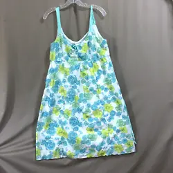 Up for sale is a great dress! Care: Machine wash, tumble dry. Color: blue and yellow print. Material: 100% cotton.