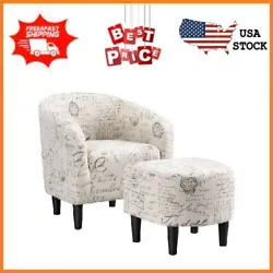 Easyfashion Fabric Club Chair and Ottoman Set Accent Arm Chair with Ottoman, Letter Print Barrel shape back and the...