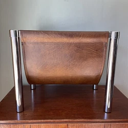 This is a great Mid Century Modern Style Chrome and Vinyl Magazine Rack / Firewood Holder. This is in excellent, very...