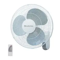 Enjoy custom cooling comfort while you work or rest using this 16” Comfort Zone 3-speed wall mount fan with remote.
