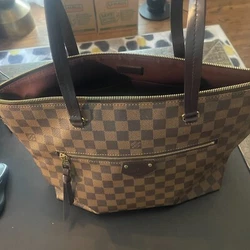 LOUIS VUITTON Lena MM tote in Damier Ebene. Damier ebene coated canvas exterior with brown leather trim. EX condition....