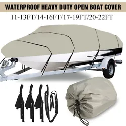 Material: 210D polyester + PU coating. Made of Waterproof 210D polyester fabric with PU coating. 1x Boat Cover....
