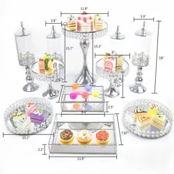 Material: Cake stand includes a set of 11 pieces, Made from high-quality iron and crystal. crafted of iron in a clean...