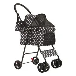 Pet stroller is suitable for small pets such as puppy or cat. The front wheel can rotate 360° without dead angle....