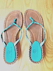 Cole Haan Kalla Thong in Turquoise embellished with 10 rhinestones.