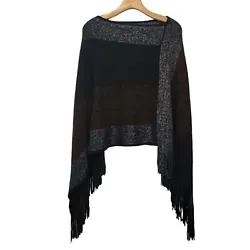 Jack & Missy Knit Poncho OSFM Womens One Size Black Silver Copper Fringe.  Excellent like new condition.