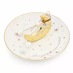 Creative and Adorable: Crafted in high-quality glazed ceramic. Features a shiny golden crescent moon on a white dish...