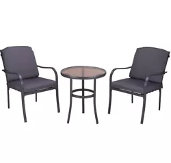 Barton patio set is built with weather and sun resistant material, the outdoor table and chairs are made of sturdy...