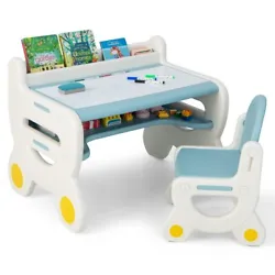 ● Paintable and Erasable Desktop: The kids drawing table and chair set is designed with an erasable graffiti...