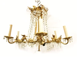 Antique 6 Light Brass Chandelier - Salvaged Crystals Beautiful Design This exquisite antique 6 Light Brass Chandelier...