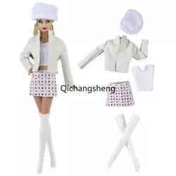 For Barbie Doll Clothes Set White Leather 1/6 BJD Outfits Coat Jacket Tank Top Skirt Boots For Barbie Accessories Girl...