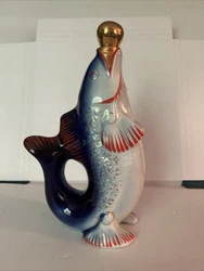 Fish Decanter Vintage Pitcher Retro Stile Sea Decor Beach Decoration. Great gift for dad!Nice Preowned Condition!