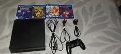 Sony PlayStation 4 Slim 500GB Black Console Bundle w/ 4 Games. Console works great, and has been reset. Included: Power...