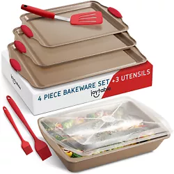 8 Piece Baking Sheet Pan Set Nonstick Cookie Sheets Spatula and Silicon Brushes.