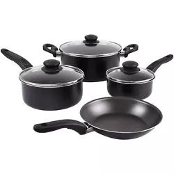 Cookware Set includes 1 qt. saucepan with lid, 2 qt. saucepan with lid, 4 qt. Dutch oven with lid, and 8 in. sauté...