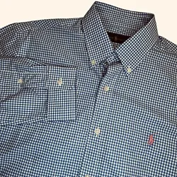 RALPH LAUREN Medium Mens L/S Button Down Shirt Blue Gingham Plaid. Super nice shirt. In great preowned condition. No...