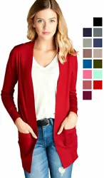 Basic Long Sleeve Pocket Cardigan. Open style cardigan. Functional front pockets. Material - 65% Polyester 33% Rayon 2%...