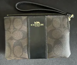 NEW Coach Brown with Black Wristlet Corner Zip Canvas Leather #F58035. Shipped with USPS Ground Advantage.
