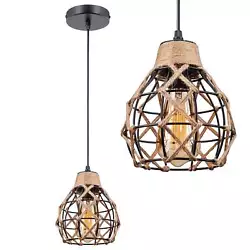 【VINTAGE INDUSTRIAL DESIGN】The pendant light kit is made of high quality natural hemp and iron cage shade. The...