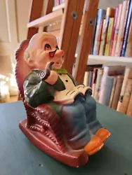 Vintage Ceramic Grandpa Rocking Chair Retirement Fund Piggy Bank Japan. With original stopper.