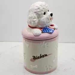 DNC Collections Ceramic Bichon Dog Treat Cookie Jar. This cute little pre-owned jar has a very small chip on the inside...