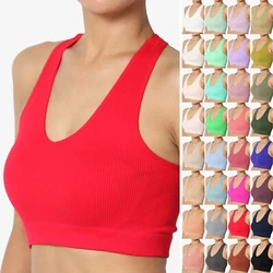 Halter strap, Ribbed seamless, Racerback bra top. Cropped length, Fitted, Stretch for comfort. 90% Nylon, 10% Spandex;...