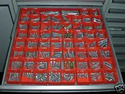 ONE LOT of 112 red plastic boxes in ASSORTED SIZES that will help you organize your drawers or cabinets. This quantity...