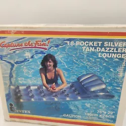 Vintage, Intex lounge inflatable 18 pocket pool floatSilver in colorNew in boxBox is sealed but has visible wear, with...